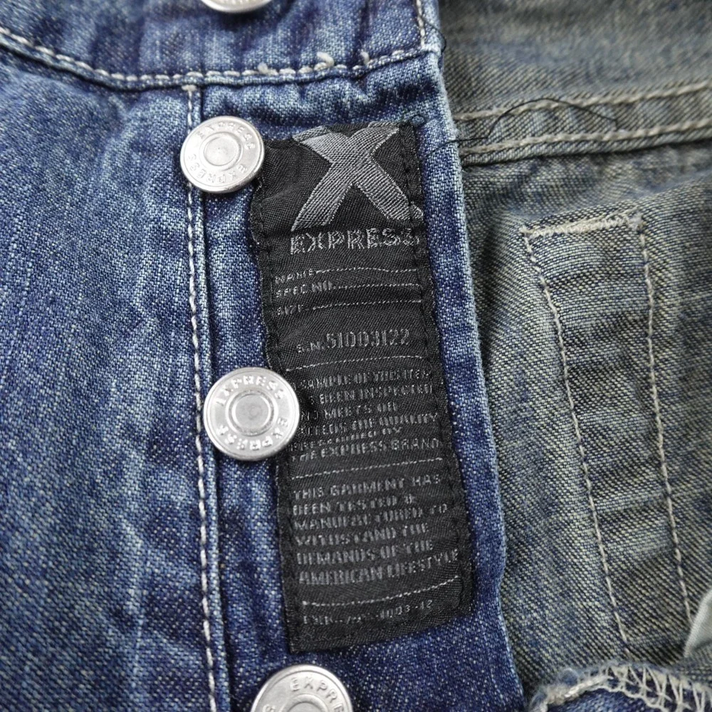 Express Jeans Mens 30X32 Dark Blue Denim Pants Patchwork Boot Button Fly Western